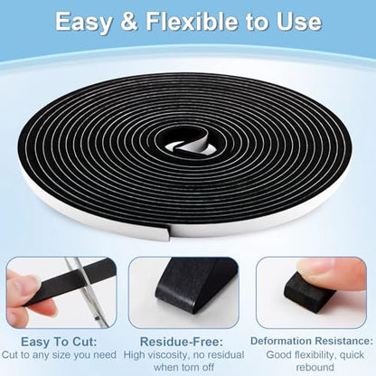 50Ft Weather Stripping Door Seal Strip, Strong Adhesive, Noise-Reduction, Weatherproof Foam Tape Insulation Weather Stripping Door Seal Foam Tape for Doors Windows 1/2 in Wide x 1/8 in Thick - size: 50FT
