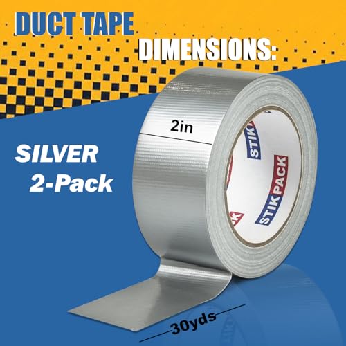 2 Pack Duct Tape Heavy Duty, Silver Tape 2 Inches x 30 Yards, 8.27 mil, Strong Industrial Strength, Flexible, No Residue, Waterproof and Tear by Hand, Multi-Use for Indoor & Outdoor Repairs - color: Silver