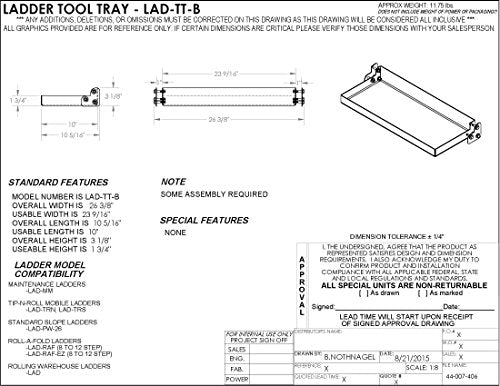 Vestil LAD-TT-B Steel Ladder Tool Tray 23-9/16 in. Width Blue