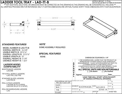 Vestil LAD-TT-B Steel Ladder Tool Tray 23-9/16 in. Width Blue