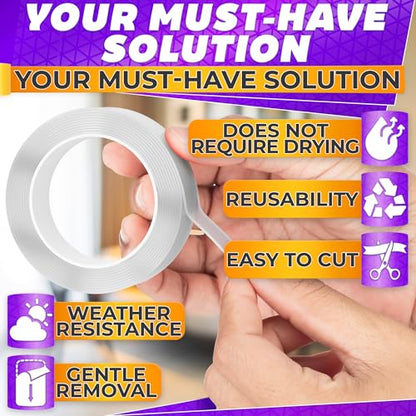 Heavy Duty Double Sided Tape – Clear Two Sided Tape Heavy Duty 9.84 Ft × 1.2" Wide – Weather Resistant Adhesive for Plastic, Wood, Glass, Metal & Marble, Suitable for Arts, Crafts & Gift Wrapping - size: 9.84 ft × 1.2 in - Standard