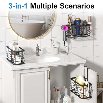 Sevenblue Hair Tool Organizer, 3-in-1 Universal Hair Dryer Holder, Adjustable Height Metal Blow Dryer Holder Wall Mounted/Over Cabinet Door/Free-Standing, 12.2 * 5 * 6.1" (XL Black) - color: XL Black