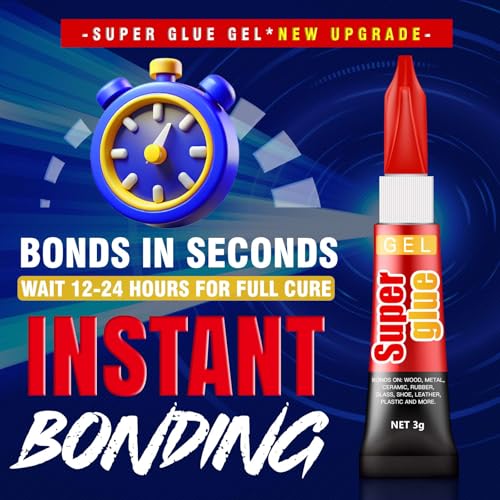 3 Gram (Pack of 24) Single use Super Glue Gel, Super Fast, Thick & Strong Adhesive Superglue, Cyanoacrylate Glue for Hard Plastics, DIY Craft, Ceramics, Frame, Leather, Metal Etc - size: Pack of 24, style: Gel