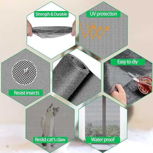 QWR Pet Proof Window Screen and Screen Door Replacement, 48"x 360" Upgraded Durable Thickened Vinyl Coated Wire-Like Mesh for Sliding Screen Door,Patio,Windows(Rolled Package Without Tool Kit) - size: 48"x 360"-Rolled /without Tool Kit