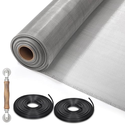 Aluminum Screen Roll with Spline & Rolling Tool – Pet-Resistant Durable Aluminum Window Screen, Screen Repair Kit for Rescreening Windows and Doors