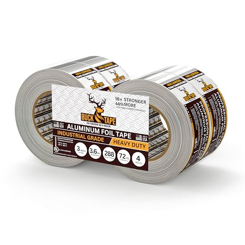 4 Pack Buck Aluminum Foil Tape – 3 Inch x 216ft (72 yd), 3.6 Mil – HVAC Tape for Ductwork, AC, Dryer Vents & Insulation – Silver Foil Tape for Metal Repair, Exhaust Sealing & Air Conditioning - size: 3 Inch, style: 4 Pack