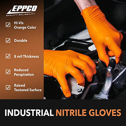 EPPCO TigerGrip 8-Mil Nitrile Glove Disposable Powder, Latex Free Textured Superior Grip Orange Gloves, Small, Box of 100 - size: Small