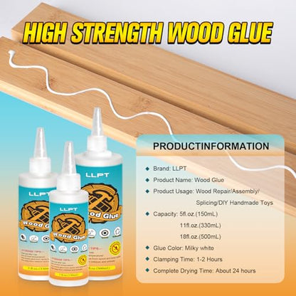 LLPT Wood Glue 11.2 Ounce | Dried Clear Ultimate Waterproof Wooden Super Glue Exterior | All Purpose Wood Adhesive | Heavy Duty for Woodworking Projects Repairs and DIY (LWG330) - size: 330ml