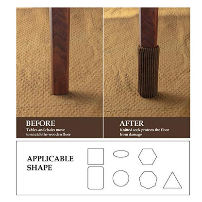 Chair Leg Protectors for Hardwood Floors, High Elastic Knitted Non Slip No Scratch Noise Furniture Socks, Suitable for Most Round or Square Furniture Feet 16Pcs, Brown