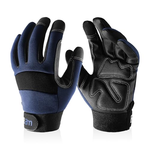 FOUR-AM Work Gloves Men & Women, Utility Mechanic Working Gloves High Dexterity Touch Screen For Multipurpose,Excellent Grip - size: Large