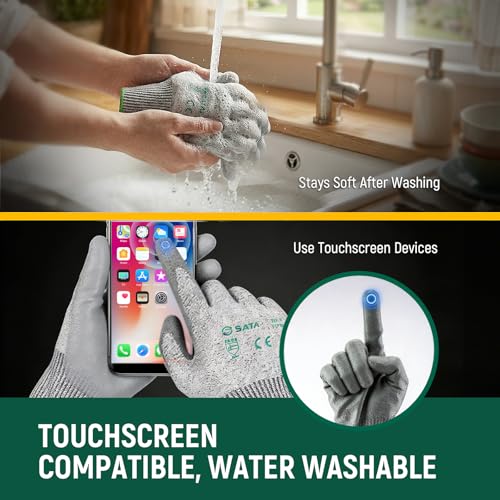 SATA Cut Resistant Gloves Level 4, EN388 Certified for Extreme Protection, Comfort Fit, Touchscreen, Anti Cut, Breathable for Construction, Woodworking, Glass Cutting, Cargo Handling, Car Repair