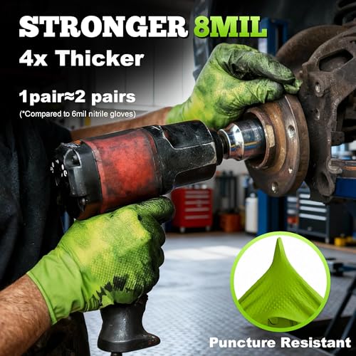 TitanFlex Heavy Duty Industrial Nitrile Gloves with Raised Diamond Texture, 8-mil, Latex Free (Green/Dark Green/Yellow) - color: 02 Green (100ct), size: X-Large