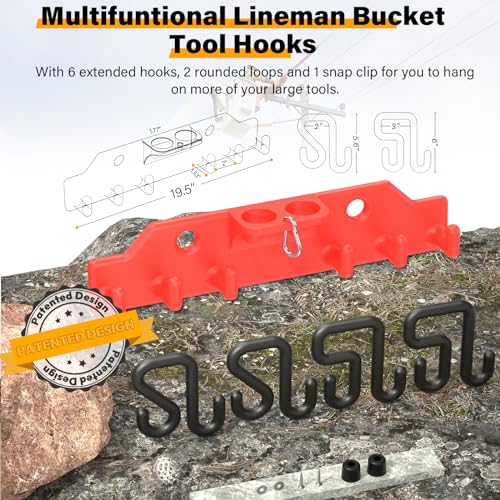 Lineman Tool Board, Bucket Truck Hook Organizer, Line Work Buckets Accessories,Tool Organizer for Bucket Trucks and Lineman, Including Two 3” Aerial Bucket Hooks and Two 2” Aerial Bucket Hooks.