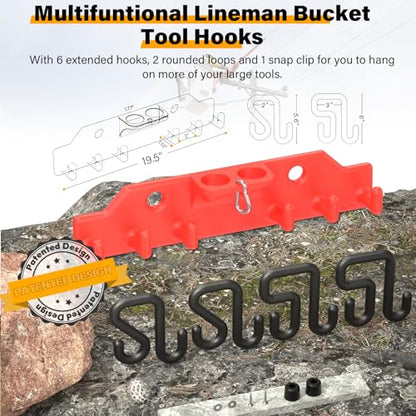 Lineman Tool Board, Bucket Truck Hook Organizer, Line Work Buckets Accessories,Tool Organizer for Bucket Trucks and Lineman, Including Two 3” Aerial Bucket Hooks and Two 2” Aerial Bucket Hooks.