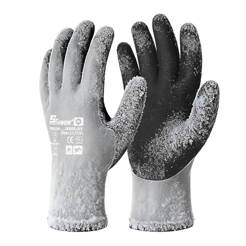Schwer 2 Pairs 100% Waterproof Winter Work Gloves, ANSI A2 Cut Resistant Freezer Gloves for Outdoor Cold Weather Keep Hands Warm, Enhanced Warmth & Durability, for Shoveling Snow, Ice Fishing, XXL - color: Winter Grey, size: XX-Large