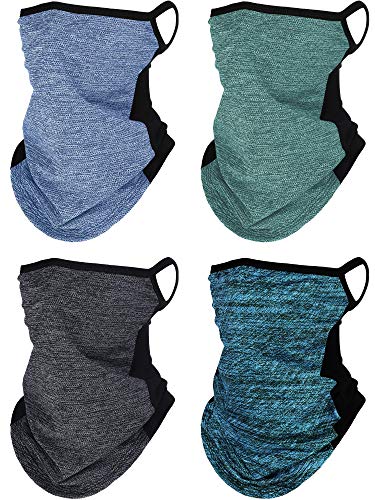 SATINIOR 4 Pcs Neck Gaiter with Ear Loops Neck Covers Bandana Cloth Face Gaiter Mask for Men Women Summer Non Slip Headwear - color: Light Blue, Green, Grey, Black and Blue