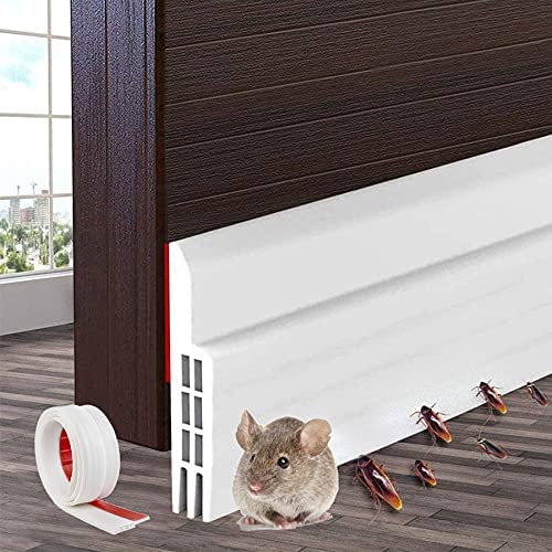 Door Draft Stopper Under Door Draft Blocker Insulator Door Sweep Weather Stripping Noise Stopper Strong Adhesive 2" Width x 39" Length (White) - color: White