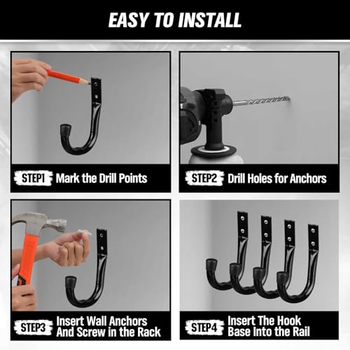 Heavy Duty Garage Storage Hooks, 6-piece Bike Hooks for Garage Wall, Utility Garage Hooks, Wall Mount J Hook for Hanging, Large Metal Storage Organizer Tool, Extension Cord Hanger - style: 6-Piece Black