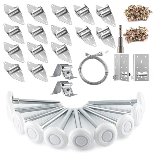XiKe 2" Nylon Garage Door Roller 4" Stem and Hinges Kit with Top & Bottom Bracket Steel Wire Rope Screw Sleeve Hardware Set for 16 x 7 or 18 x 7 FT Door - color: White, size: 16*7FT DR (rollers+hardware)