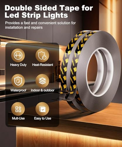PHIXBEAR 2 Rolls Heavy Duty Double Sided Tape for Led Strip Lights, Automotive Trim, Garage, Home Decor, Indoor & Outdoor, 40Ft x 1/4" Heat Resistant Waterproof Super Strong Adhesive Mounting Tape - size: 1/4" x 20FT (2 Rolls)