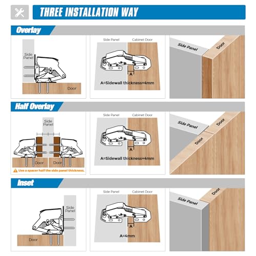 Ravinte 4 Pack Soft Close Hidden Hinges Surface Mount Kitchen Cabinet Hinges, No Pre-drilled Heavy Duty for Kitchen Cabinet Cupboard Door