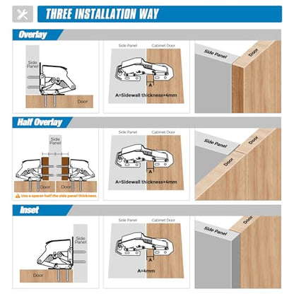 Ravinte 4 Pack Soft Close Hidden Hinges Surface Mount Kitchen Cabinet Hinges, No Pre-drilled Heavy Duty for Kitchen Cabinet Cupboard Door