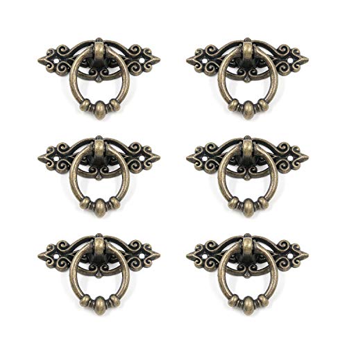 Geesatis 6 Pack Antique Bronze Vintage Cabinet Pulls - 2.5" Ring Drawer Handles - Classic Dresser Knobs with Screws - Heavy Duty Hardware for Furniture Restoration (2.5" x 1.7") - style: Traditional