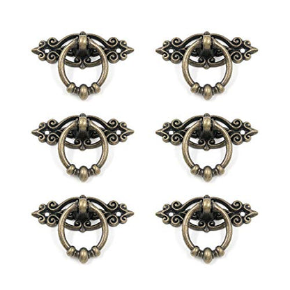 Geesatis 6 Pack Antique Bronze Vintage Cabinet Pulls - 2.5" Ring Drawer Handles - Classic Dresser Knobs with Screws - Heavy Duty Hardware for Furniture Restoration (2.5" x 1.7") - style: Traditional