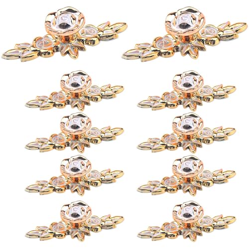 Bitray Rose Flower Cabinet Knobs, Vintage Kitchen Plastic Drawer Pull Handles for Dresser Cupboard Wardrobe with Mounting Screws, 10 Pack (Gold) - color: Gold with base