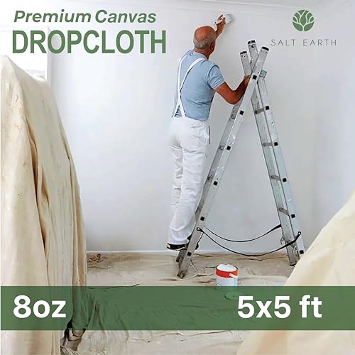 Salt Earth Canvas Drop Cloth 1Pc, Reusable Paint Drop Cloth, 100% Recycled Cotton Canvas Tarp Cover for Painter, Furniture, Floor Protection, All Purpose Painters Dropcloth for Christmas DIY (5x5 FT) - size: Pack of 1 - 5x5