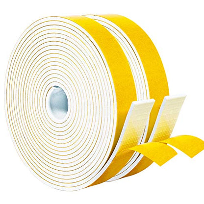 Yotache White Foam Seal Strips Tape 1" X1/8", High Density Closed Cell Foam Weather Stripping for Doors and Windows Insulation, Total 33 Feet Long (2 X 16.5 Ft Each) - size: 1"x1/8"x33 FT
