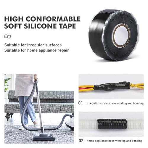 Black Seal Self-Fusing Silicone Repair Tape, Waterproof Pipe Sealing, Stretch-Resistant Tape Weatherproof Self Fusing Sealing Tape for Emergency Pipeline Repair/Cable Bandage/Tool Fixing