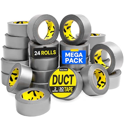 24 Pack Duct Tape Heavy Duty Waterproof - 2 In x 90 Ft - All-Weather, Silver, Easy to Tear, Strong Hold, No Residue, Gray Bulk Waterproof Tape for Repairs, DIY, Sealing, B2B, Home, Office, Outdoor Use - style: 24-Pack (Mega Bulk Pack)