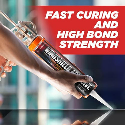 Polyurethane Windshield Adhesive - Quick Curing & Weather Resistant Auto Glass Adhesive, Vertical & Overhead Application, Windshield Repair Kit with Gloves, Applicator Tip & Cartridge - 310ml Black