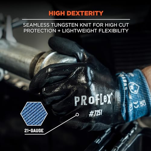 Ergodyne ProFlex 7251 Fully Coated Nitrile Work Gloves, Oil/Water Resistant, ANSI/ISEA 105-2016 A5 Cut Resistance, Touchscreen Capable - size: Large