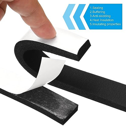 PATIKIL Foam Weather Stripping for Doors, 2 Rolls 1-3/16" W x 3/8" T Foam Seal Tape Adhesive Insulation Strip for Door Window Air Conditioning, Black(13 Ft Total Length in 2 Rolls) - size: 1-3/16" W x 3/8" T