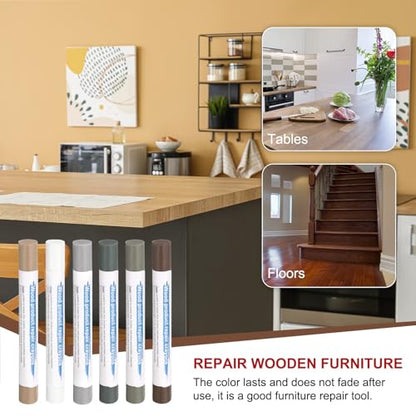 HARFINGTON Wood Filler Sticks 6 Colors Wooden Wax Touch Up Furniture Repair Crayons for Light Brown, White, Starry Gray, Gray Walnut, Dark Blue Gray, Light Blue Gray - color: For Yellow Tone Series