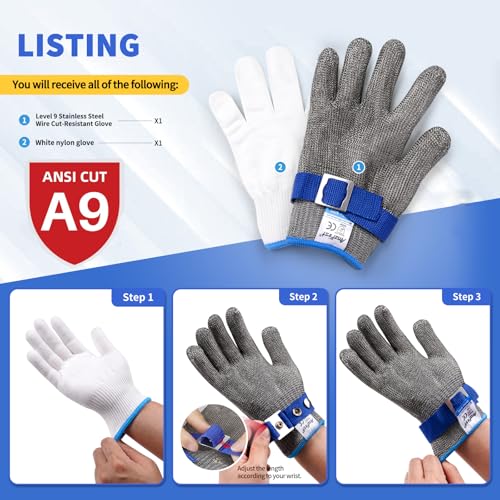 Cut Resistant Gloves Food Grade & Stainless Steel Mesh for Oyster Shucking Butcher Work Kitchen Meat and Fish Slicing Lightweight Breathable Anti-Cut Gloves(Size: 7/Small) - size: Small, style: Level 9 Cut Resistant (Pack of 1)