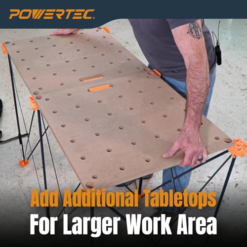 POWERTEC Arachni-Flex 24" x 48" Foldable Workbench Tabletop - Portable Work Surface with Pre-drilled Dog Holes & Quick-Insert Locks for Arachni Flex Collapsible Workstand Ideal for Woodworking (71932) - style: Tabletop - Dog Hole