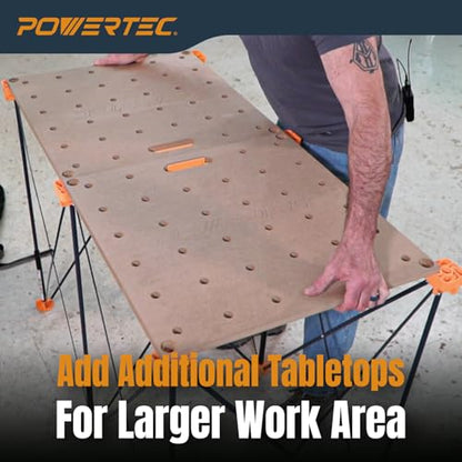 POWERTEC Arachni-Flex 24" x 48" Foldable Workbench Tabletop - Portable Work Surface with Pre-drilled Dog Holes & Quick-Insert Locks for Arachni Flex Collapsible Workstand Ideal for Woodworking (71932) - style: Tabletop - Dog Hole