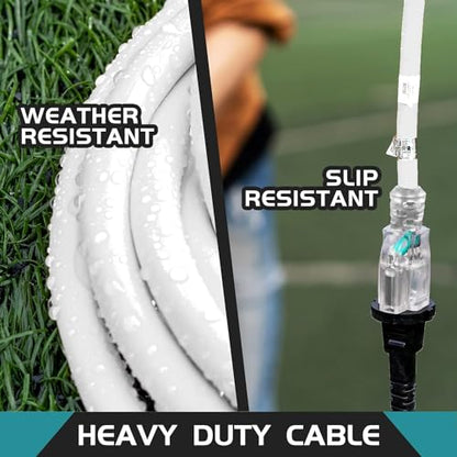 Extension Cord Weatherproof with Lighted End, UL Certified, 10 Gauge 3FT White 3 Prong Heavy Duty, 10/3 SJTW 15A Power Cord for Lights, Lawn - size: 3FT, style: 10/3