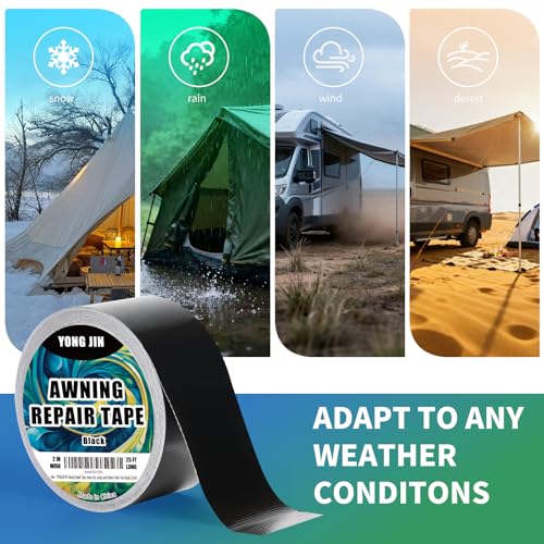 YONGJIN RV Awning Repair Tape, Heavy Duty Outdoor Tent Repair Tape and Tarp Tape, Waterproof Tarp Patch Kit for Camper, Boat Covers, Leather, Canvas, Rubber, Plastic, Heat Resistant (2 inch) - size: 2 Inch