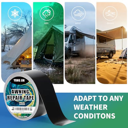 YONGJIN RV Awning Repair Tape, Heavy Duty Outdoor Tent Repair Tape and Tarp Tape, Waterproof Tarp Patch Kit for Camper, Boat Covers, Canvas, Sail, Canopy, and Outdoor Fabric Tear Repair (4 inch) - size: 4 inch