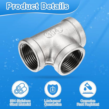 uxcell 4 Pcs 304 Stainless Steel Tee Pipe Fittings G3/4" Female Tee Adapter 3 Way t Shaped Cast Pipe Fitting Connector with Seal Tape for Plumbing Drainage Pipes Heating Systems - size: G3/4"