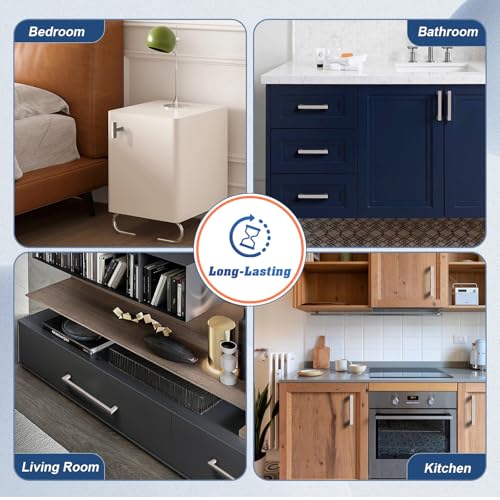 KNOBWELL 6 Pack 3-1/2" Square Kitchen Cabinet Pulls Brushed Nickel, Dresser Drawer Pulls for Bathroom Cabinet Vanity Nightst Chest, 4" Overall Length - color: Brushed Nickel, size: Hole Center:3-1/2 inch(90mm)