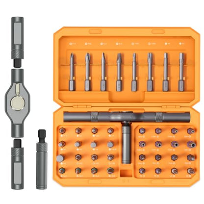 LOFICOPER 42 in 1 Ratchet Screwdriver Set, Magnetic Screwdriver Kit, DIY Ratchet Screwdriver Kit with Detachable Handle, Portable Repair Tool Kit for Household Electronics Bike, Idea for Christmas - color: Yellow