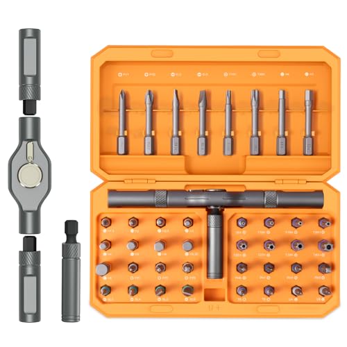 LOFICOPER 42 in 1 Ratchet Screwdriver Set, Magnetic Screwdriver Kit, DIY Ratchet Screwdriver Kit with Detachable Handle, Portable Repair Tool Kit for Household Electronics Bike, Idea for Christmas - color: Yellow