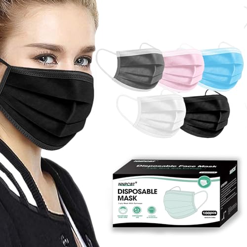 NNPCBT 5 Color Disposable Face Masks 100 Pack,3-Ply Breathable Mask For Adults,Great For Outdoors,Home, Office, School - color: Adult-100 Pack-color