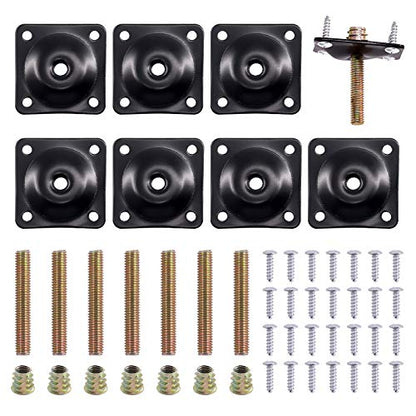 Keadic 8 Sets M8 Leg Mounting Plates, Furniture Leg Attachment Plates T-Plate Sofa Legs with Hanger Bolts for Furniture Sofas Couches Seats (Black)