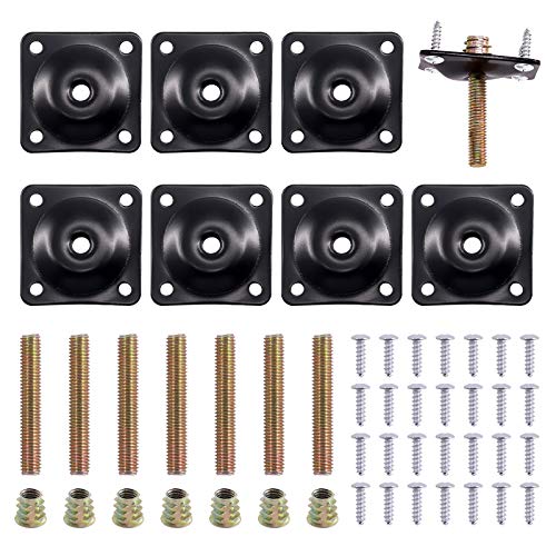 Keadic 8 Sets M8 Leg Mounting Plates, Furniture Leg Attachment Plates T-Plate Sofa Legs with Hanger Bolts for Furniture Sofas Couches Seats (Black)
